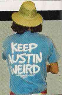 In case you can't see this image, it's a sports fan wearing a shirt that says Keep Austin Weird.