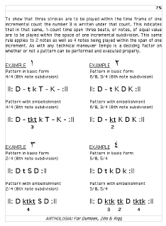 ANTHOLOGIA book page 75 covering advanced dumbek rhythm study techniques.